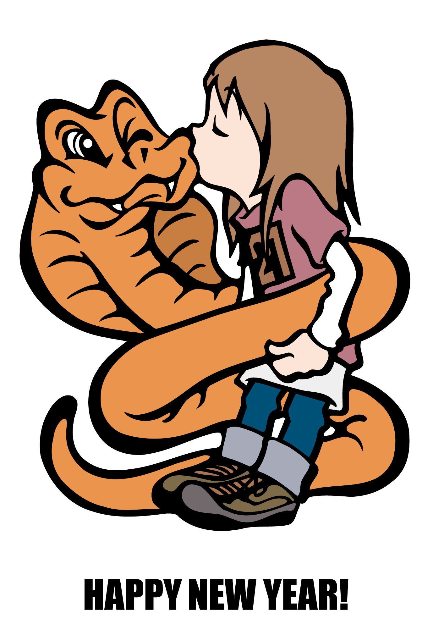 2001年賀状01：ヘビと女の子のダウンロード画像