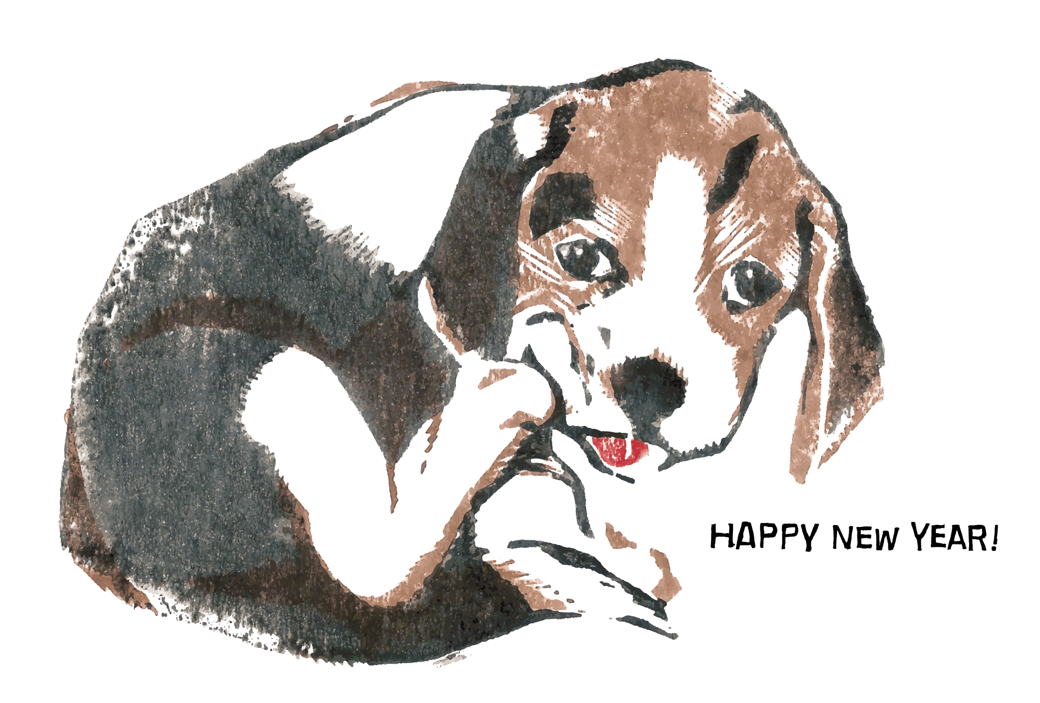 2006年賀状21：Beagle woodblock printのダウンロード画像