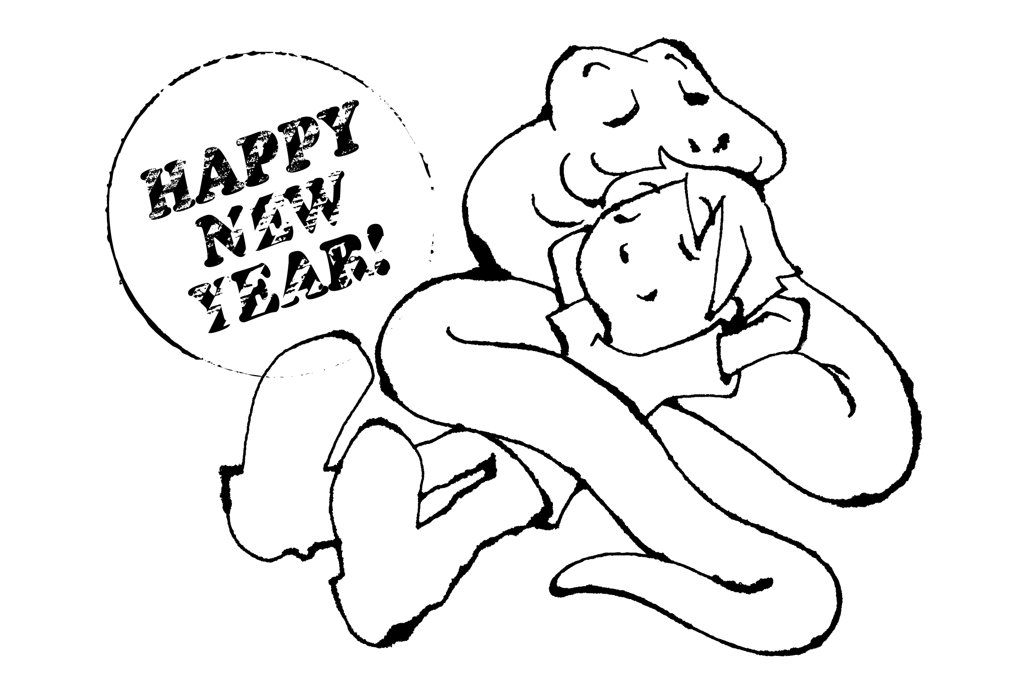 2013年賀状09-2：Sleeping Snake / line drawingのダウンロード画像