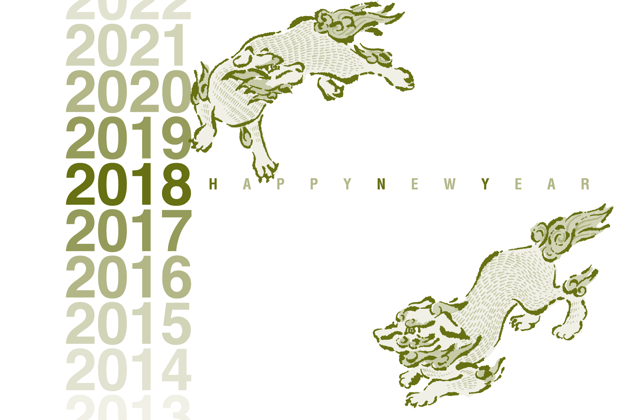 2018年賀状01-2：狛犬 Gradation 2018（苔色）のダウンロード画像