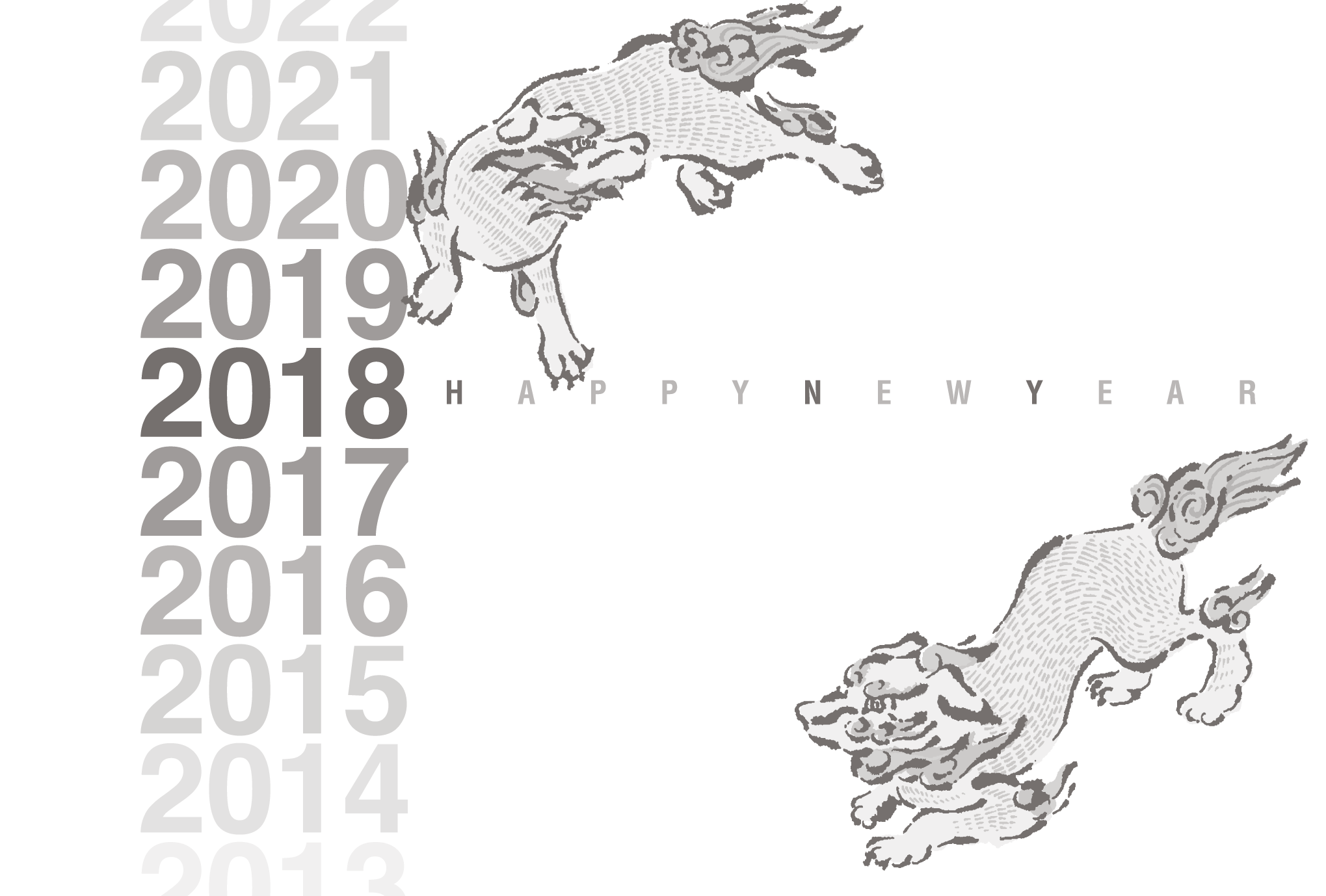 2018年賀状01-3：狛犬 Gradation 2018（墨）のダウンロード画像