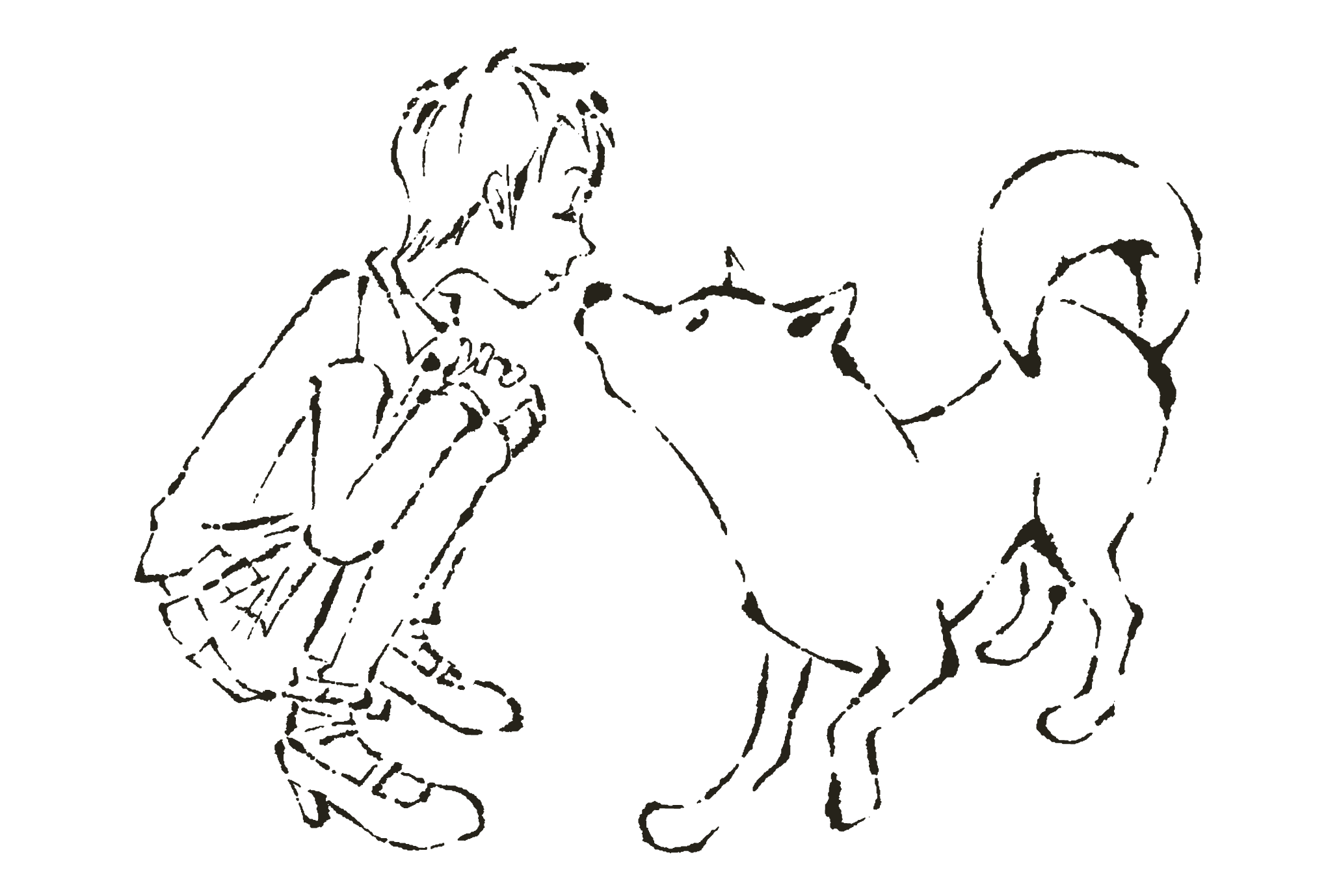 2018年賀状09-3：White dog / line drawingのダウンロード画像