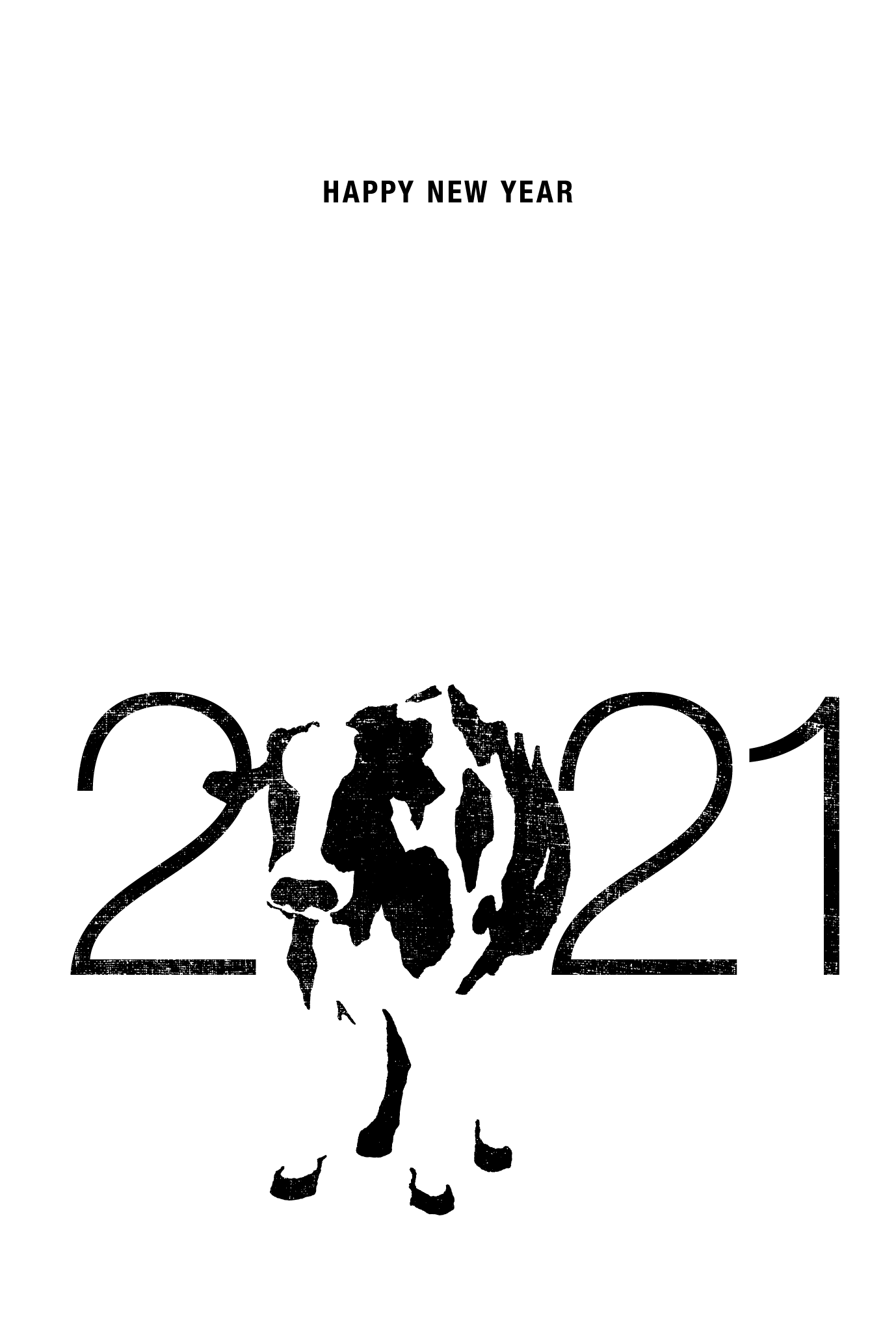 2021年賀状10-2：Cow 2021 / 縦のダウンロード画像