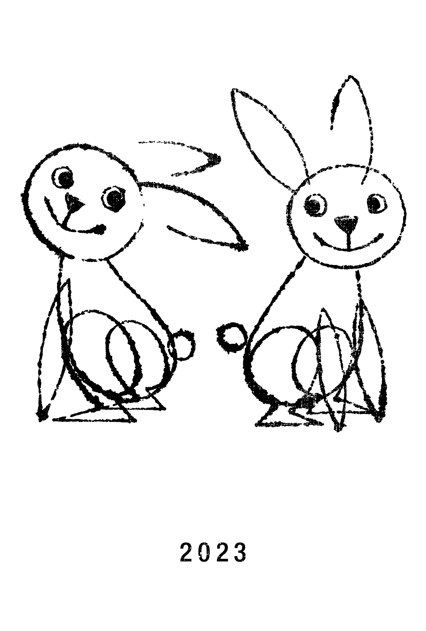 2023年賀状12-2：二羽ウサギ（白黒）のダウンロード画像